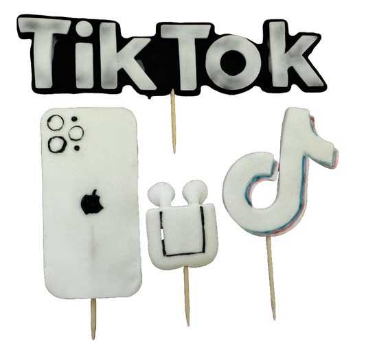 Set 4 decoratiuni comestibile din zahar, TikTok