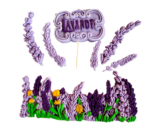 Set 7 decoratiuni comestibile din zahar, Lavanda