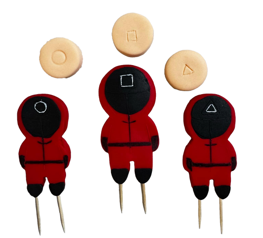 Set 6 decoratiuni comestibile din pasta de zahar, Jocul calamarului Decoratiuni din Pasta de Zahar Nati Shop