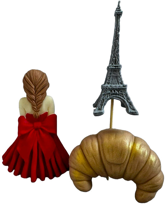 Set 3 decoratiuni comestibile din zahar, Lady in Paris - Nati Shop